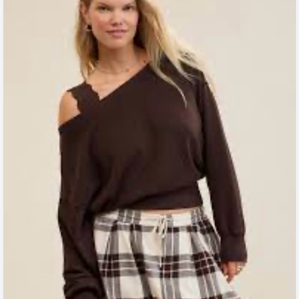 NWT Aerie Off Shoulder Sweatshirt Brown Medium